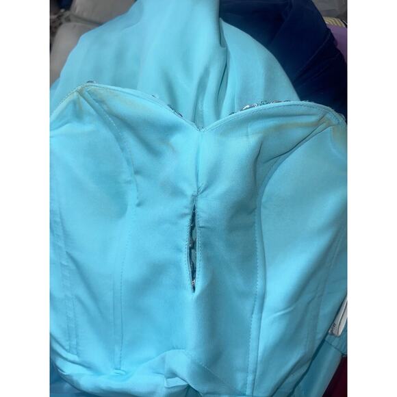 Deb Dressss Prom Formal Blue Rhinestone Hand Beaded Chiffon Dress Gown Sz 4 - Picture 15 of 16